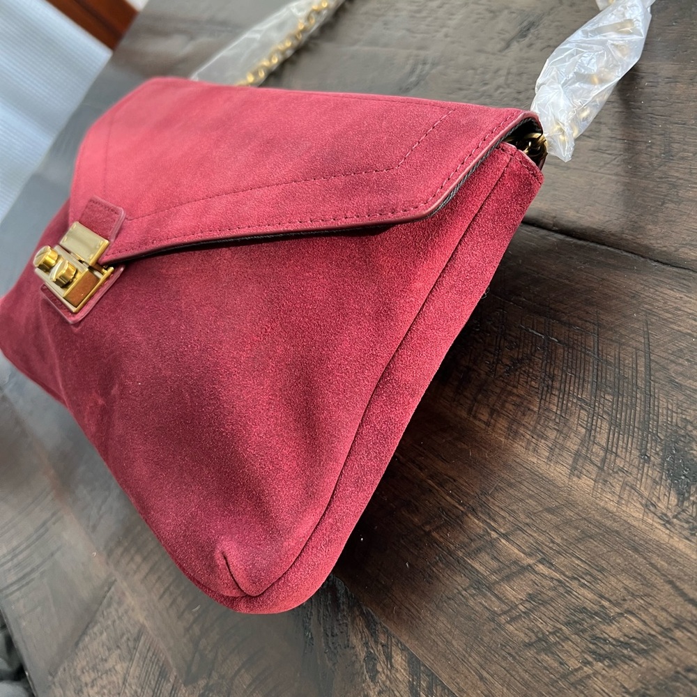 J. Crew Burgundy Suede Shoulder Bag with Gold Clasp - Picture 6 of 6